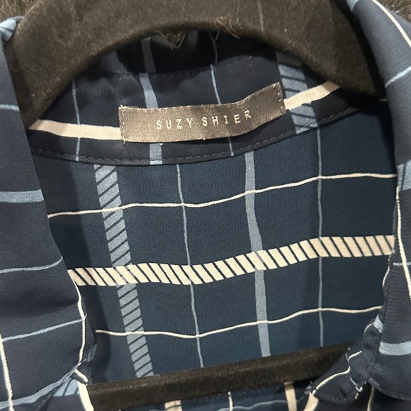 Suzy Shier Navy Plaid Button Down Shirt - Picture 2 of 3